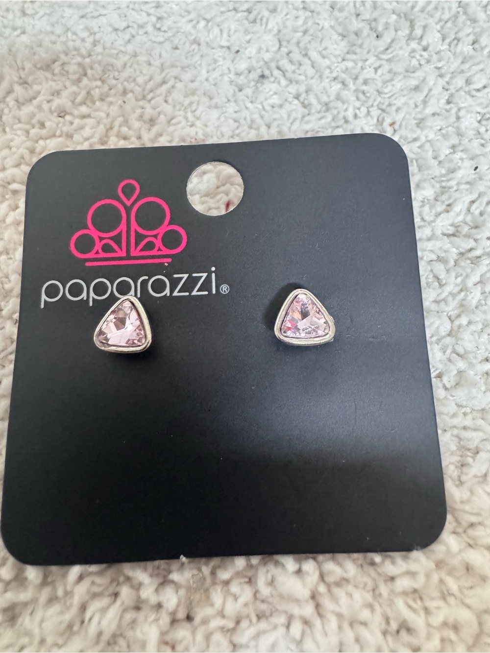 Paparazzi Light Pink Triangle Crystal Stud Earrings